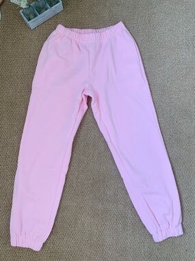 S Editaed Pink Fleece Joggers High Waist Cozy Sweatpants